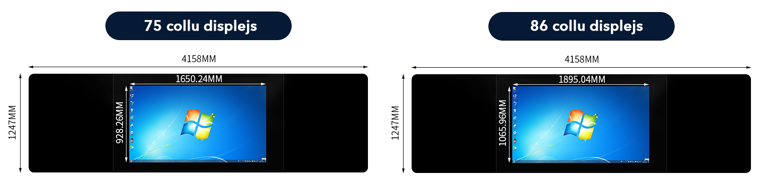 Nano Wisdom interaktīvās tāfeles izmēri 75 collu displejs, 86 collu displejs