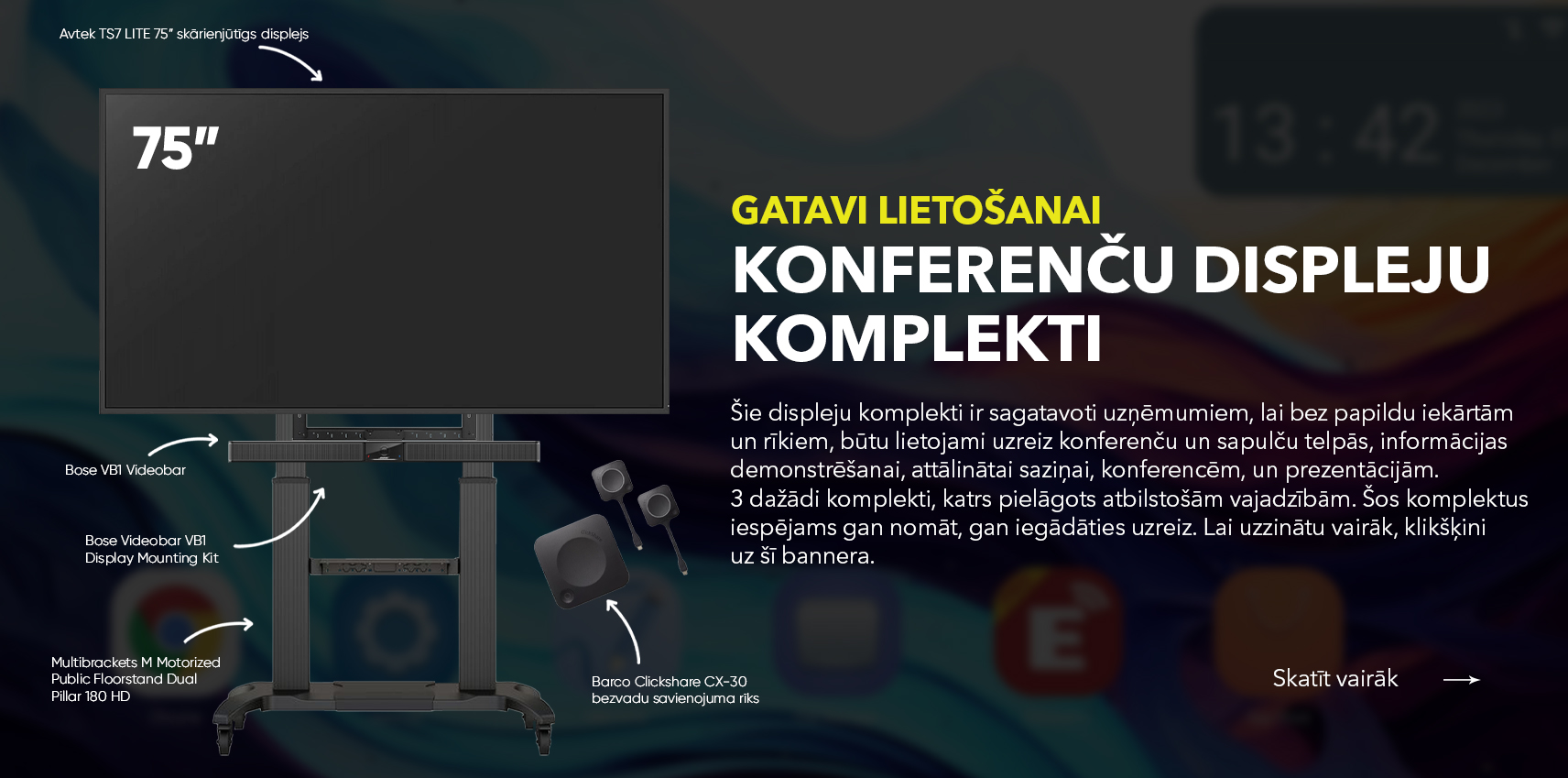Interaktīvo un profesionālo displeju komplektu nomas piedāvajums. Gatavi risinājumi lietošanai konferenču telpās