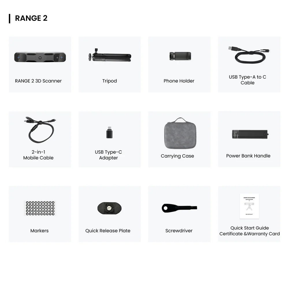Revopoint Range 2 3D skeneris profesionālam pielietojumam ļoti precīzai un ātrai skenēšanai lieliem un maziem objektiem.
