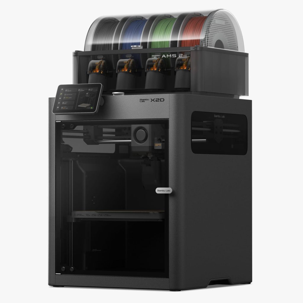 Bambu Lab X2D Combo 3D printeris ar dubultu drukas sprauslu, komplektā ar AMS sistēmu