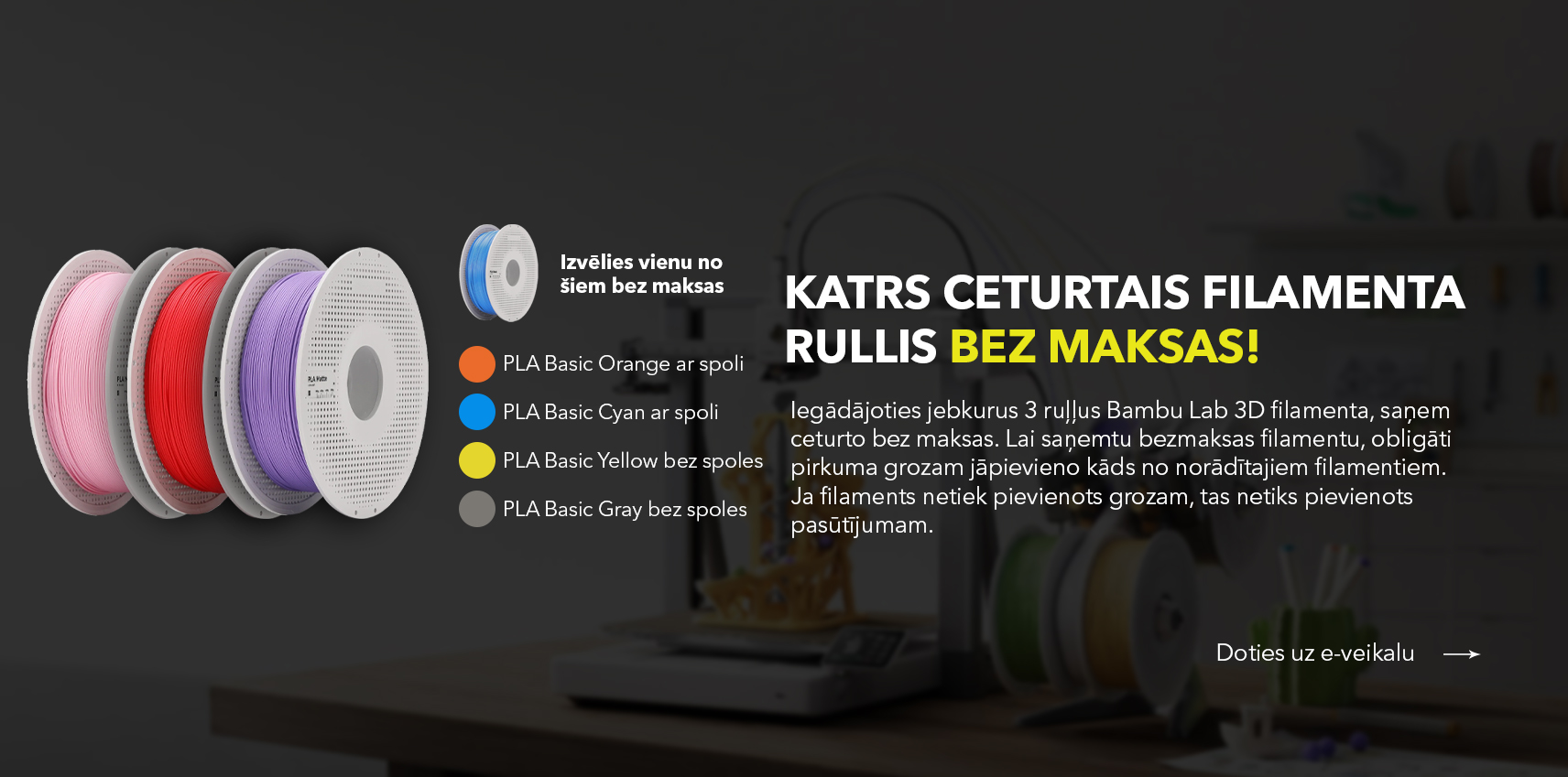 Katrs ceturtais Bambu Lab 3D filamenta rullis bez maksas
