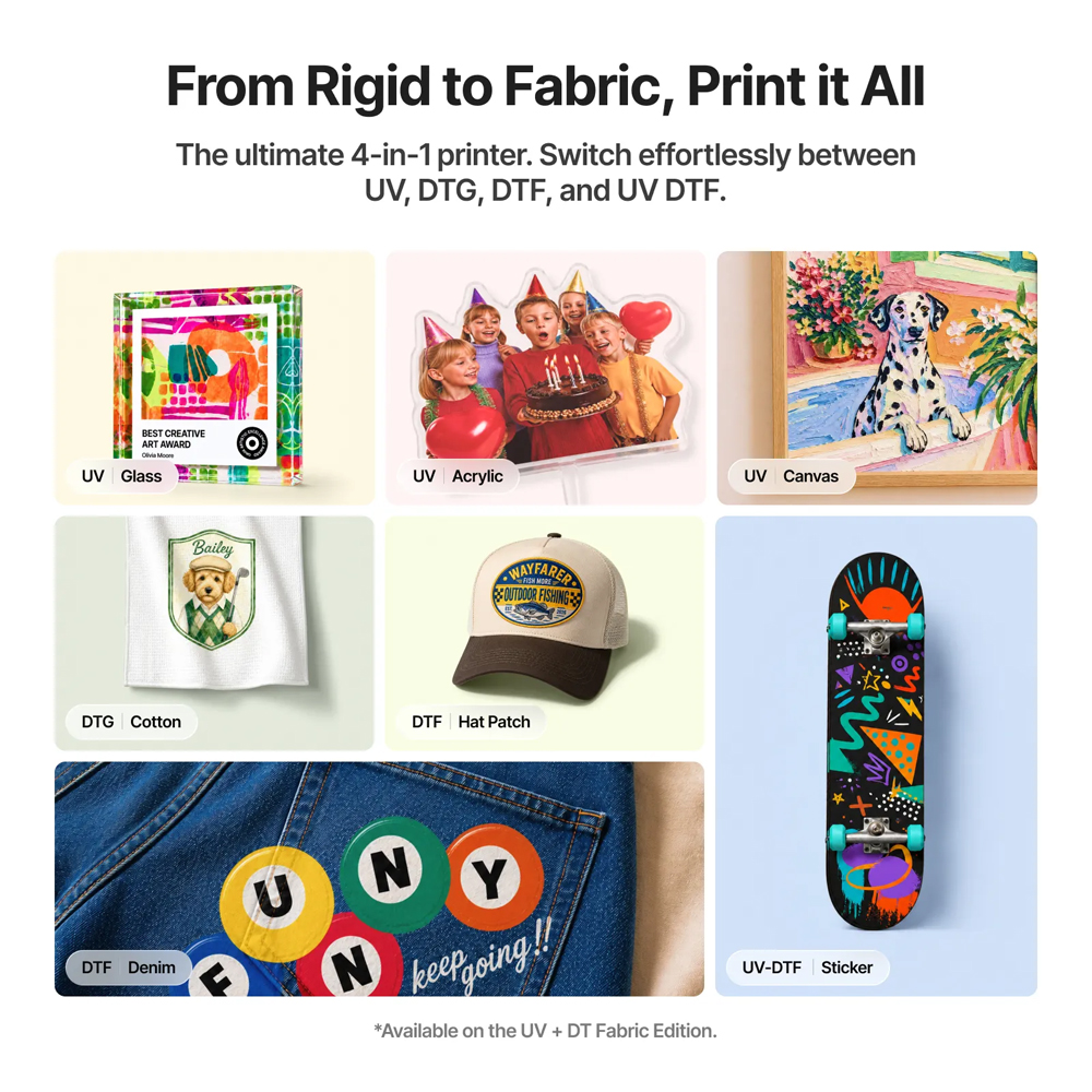 xTool O1 Omni Printer ir profesionāla, daudzfunkcionāla drukas iekārta, personalizētu produktu izgatavošanai, darbnīcām un mazajam biznesam